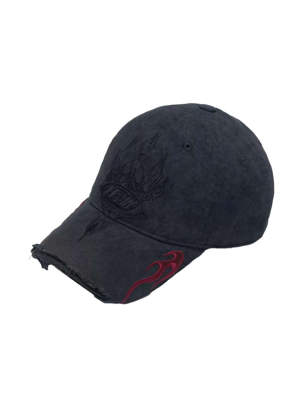 Fleamarket hat shop | Distressed Flame Embroidered Baseball Cap