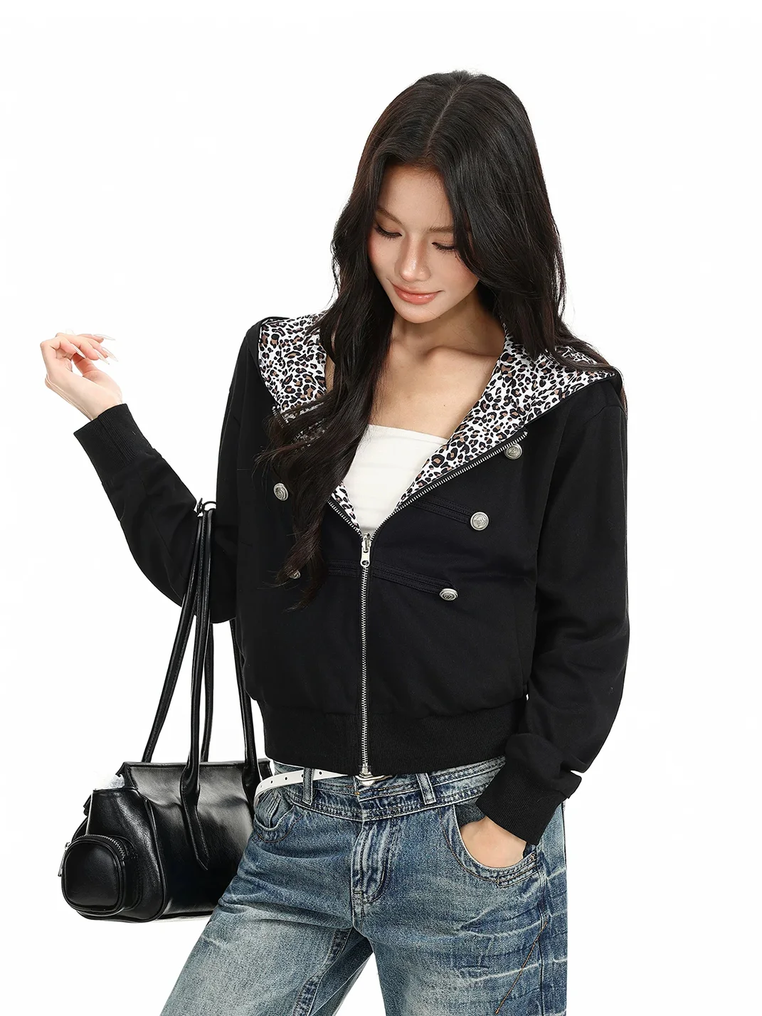 BIGGOLD | Leopard Hooded Zip Jacket