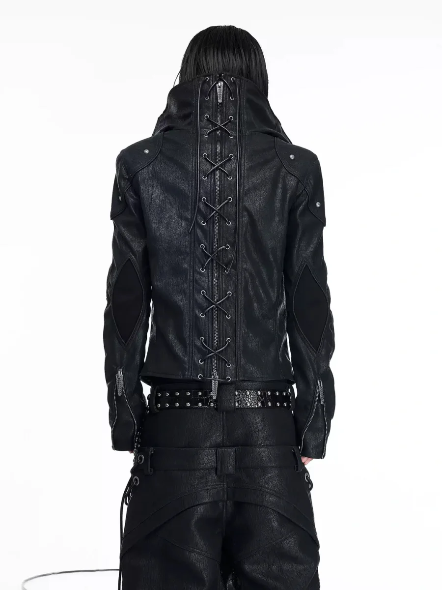 DARKRTPTS | Slim Fit Asymmetric Stand Collar Zip Jacket - 3