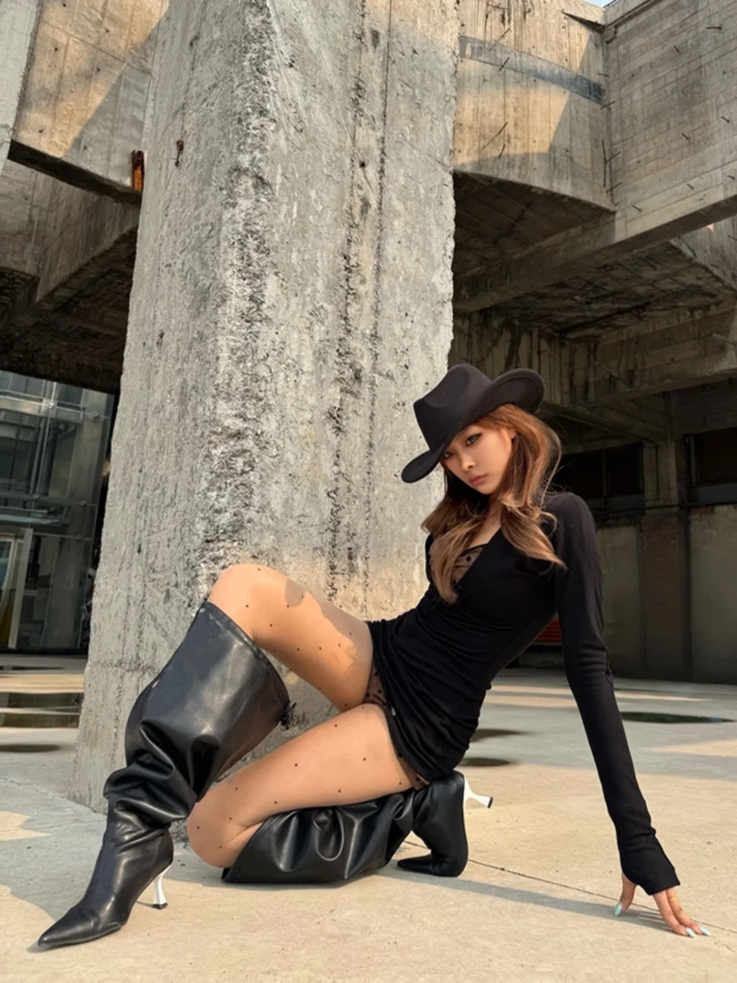 Colorful Bridge | Black Pointed-Toe Ruched Tall Boots