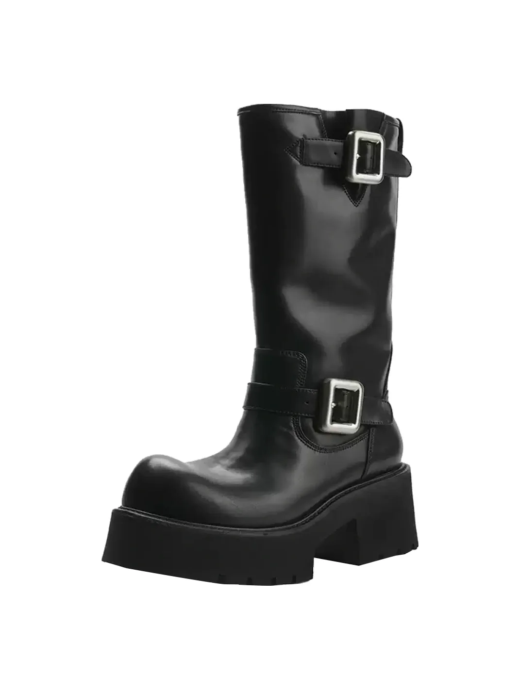 Colorful Bridge | Leather Mid-Calf Platform Engineer Boots
