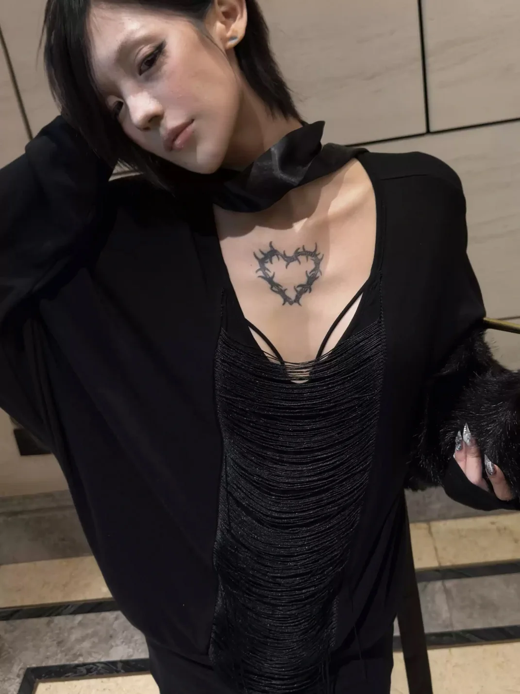 Imdelusion | Fringe Low Neck Batwing Sleeve Top