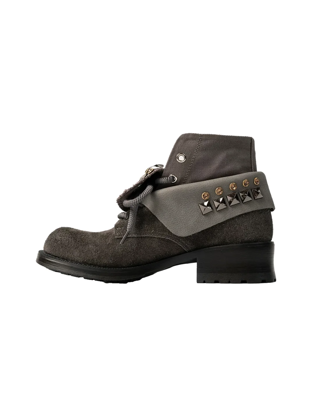 ZHUDAGE | Studded Foldover Lace-Up Ankle Boots