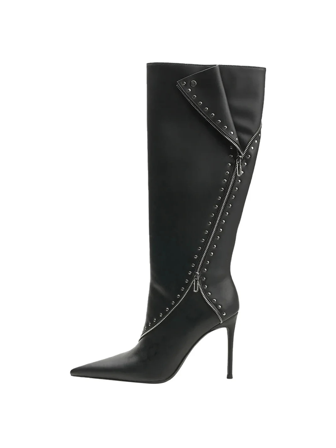 Colorful Bridge | Studded Zipper Pointed-Toe Knee-High Boots