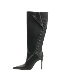 Colorful Bridge | Studded Zipper Pointed-Toe Knee-High Boots