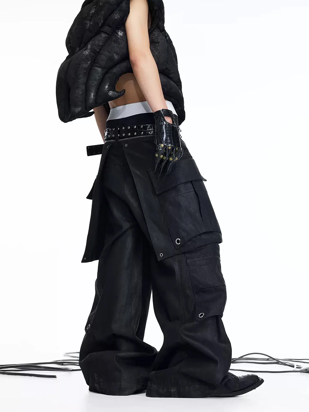 DARKRTPTS | Double-Waist Waxed Wide-Leg Multi-Pocket Jeans