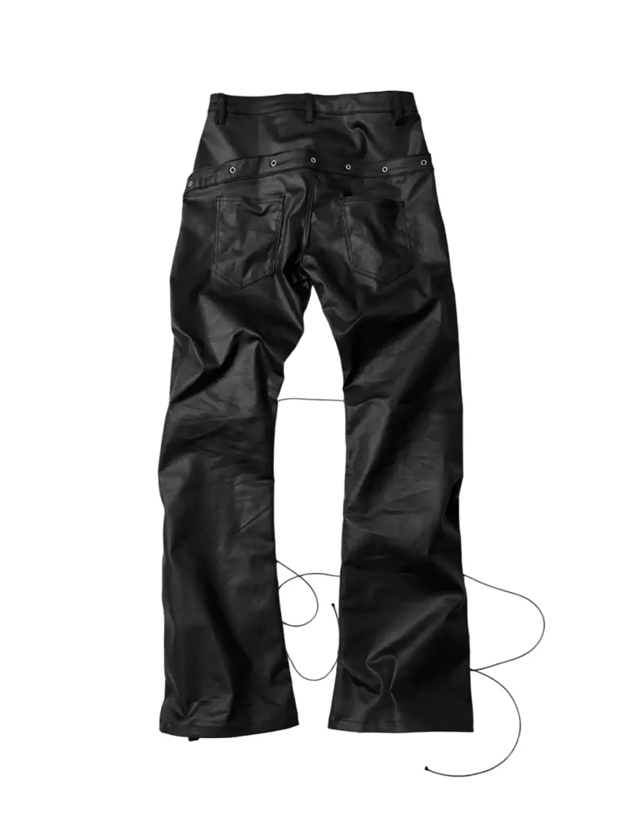 SAXGENWON | Double-Waist Lace-Up Coated Straight-Leg Jeans - 2
