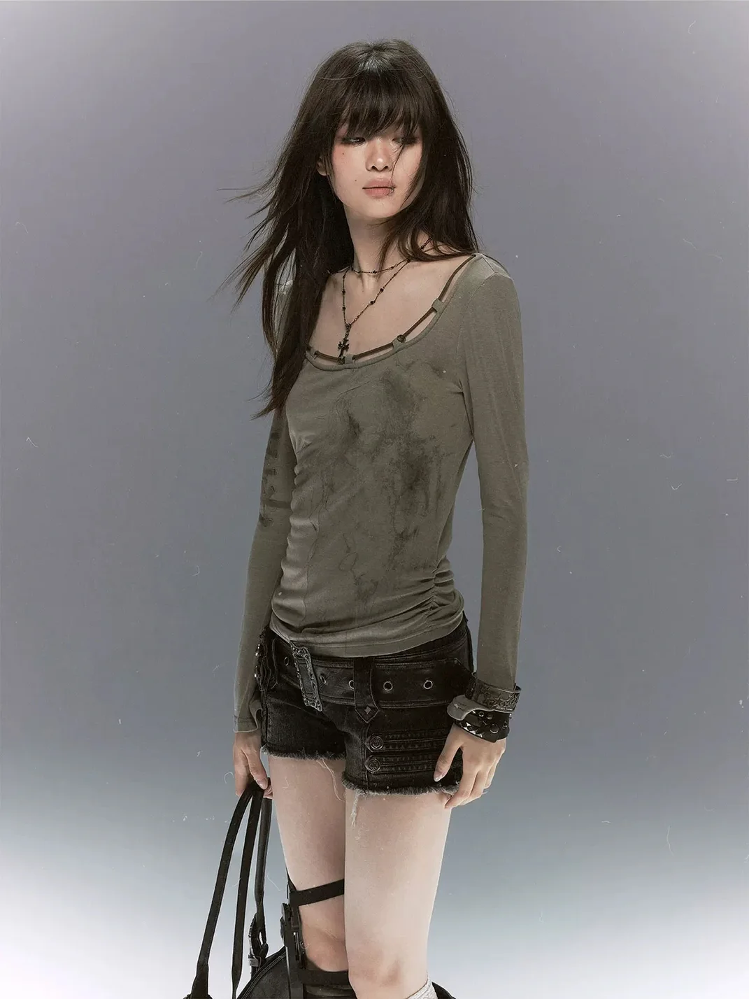 Cest Nous | Angel Print Lace Tie Long Sleeve Top