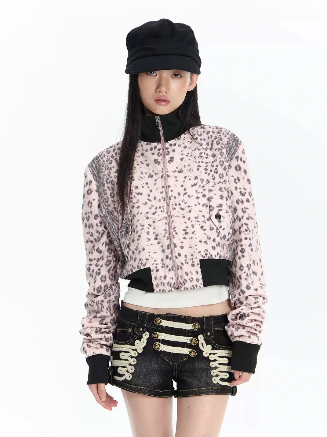 FayChui | Cropped Pink Leopard Print Zip Jacket