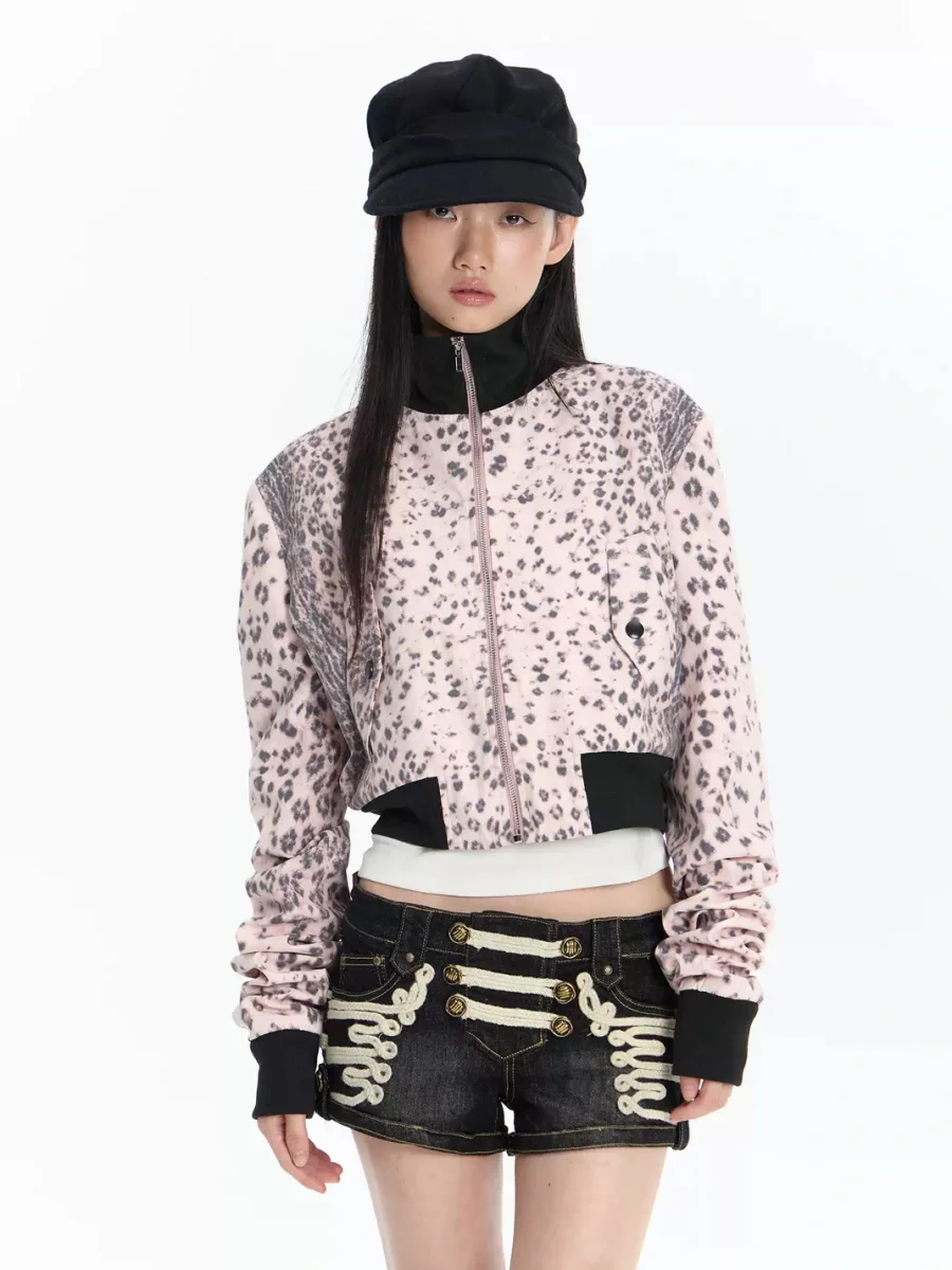FayChui | Cropped Pink Leopard Print Zip Jacket - 2
