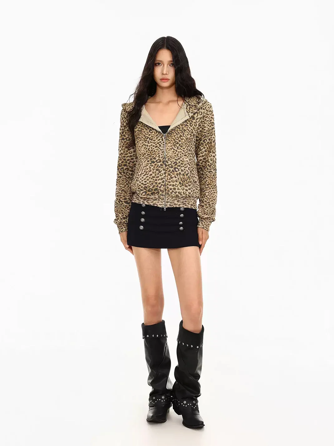 BIGGOLD | Leopard Loose-Fit Zip Hooded Jacket