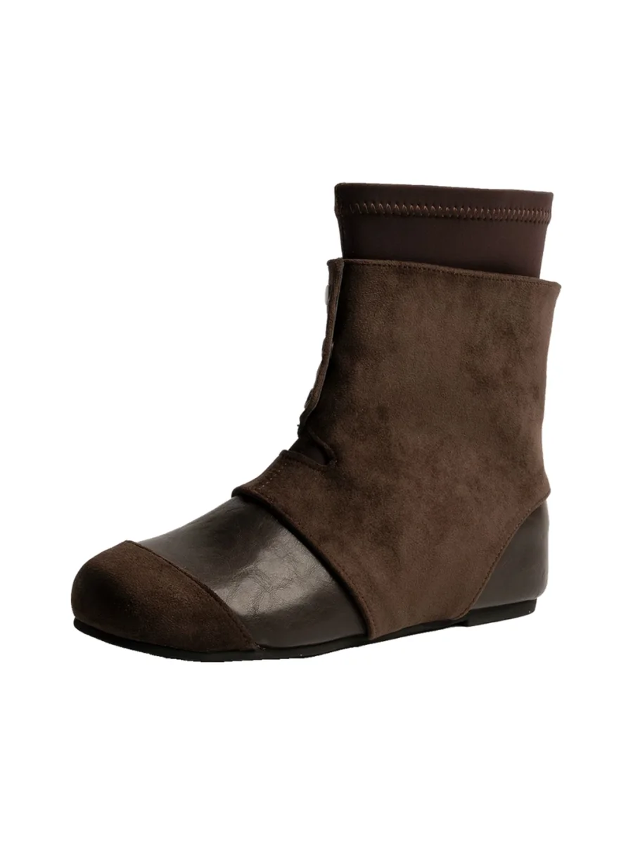 ZHUDAGE | Retro Patchwork Tall Sock Boots - 3