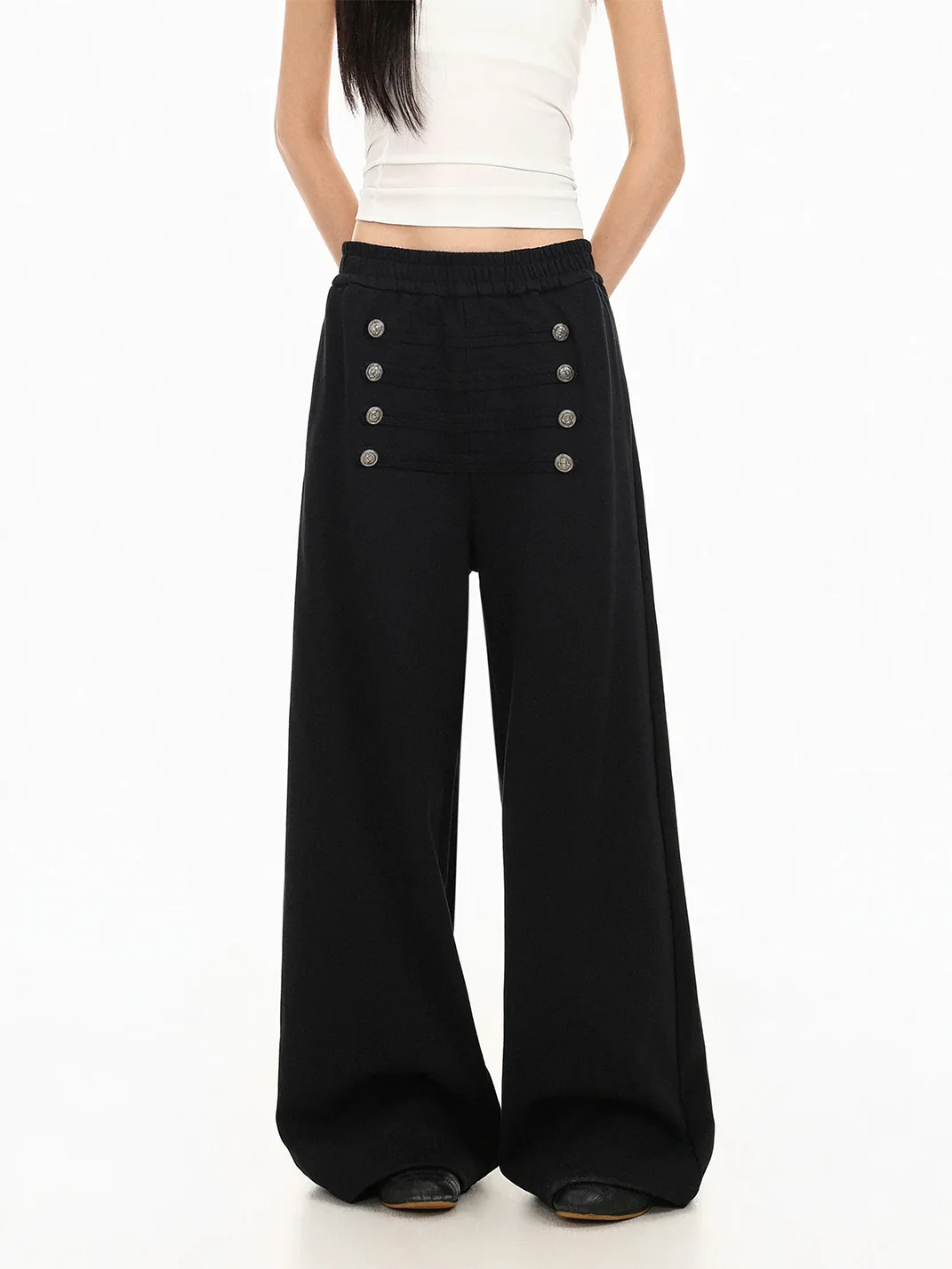 BIGGOLD | Wide-Leg Button-Trim Sweatpants