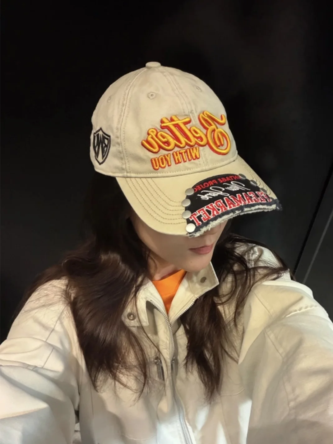 Fleamarket hat shop | Washed Embroidered Studded Baseball Cap