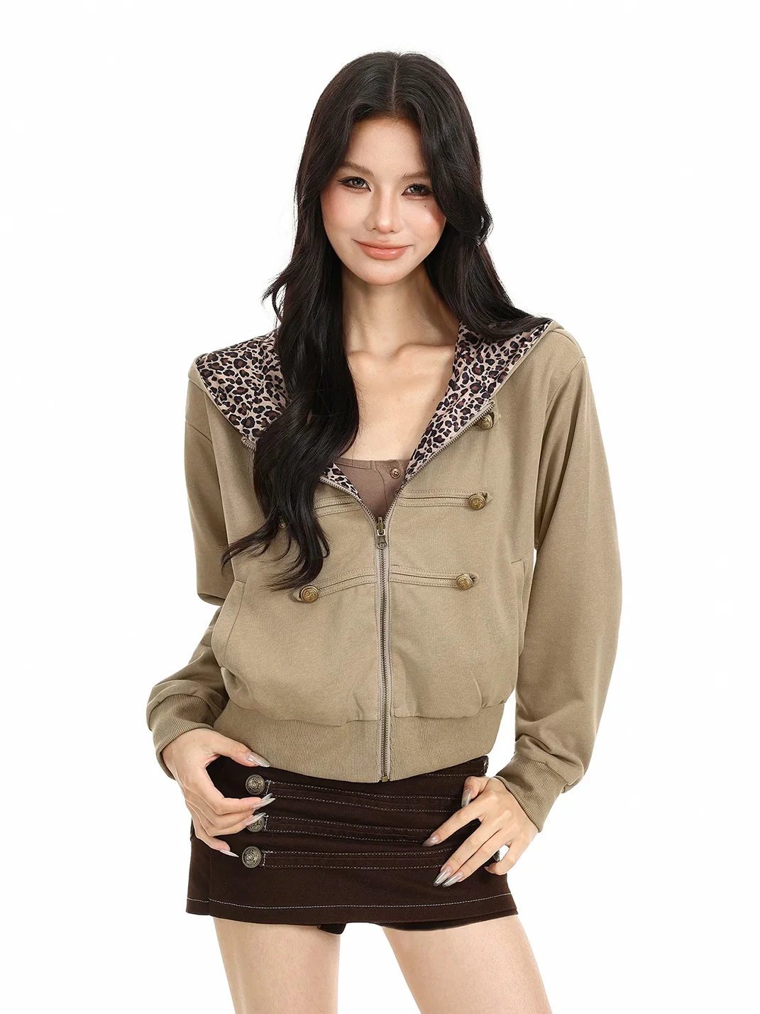 BIGGOLD | Leopard Hooded Zip Jacket