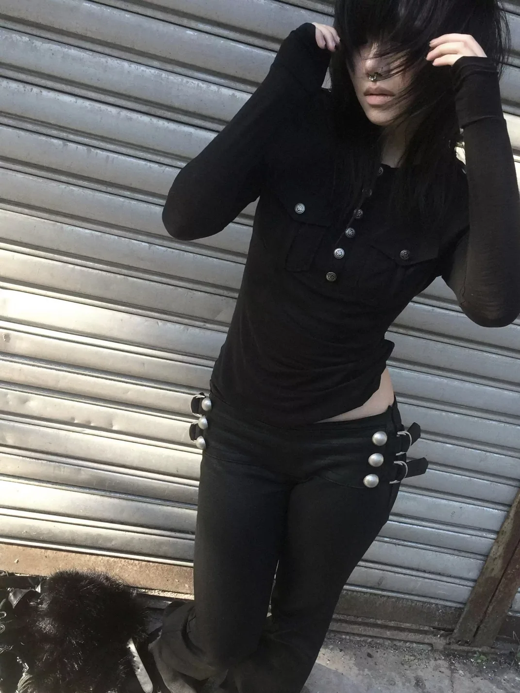 Imdelusion | Studded Printed Fitted Long Sleeve Henley Top
