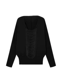 Imdelusion | Fringe Low Neck Batwing Sleeve Top