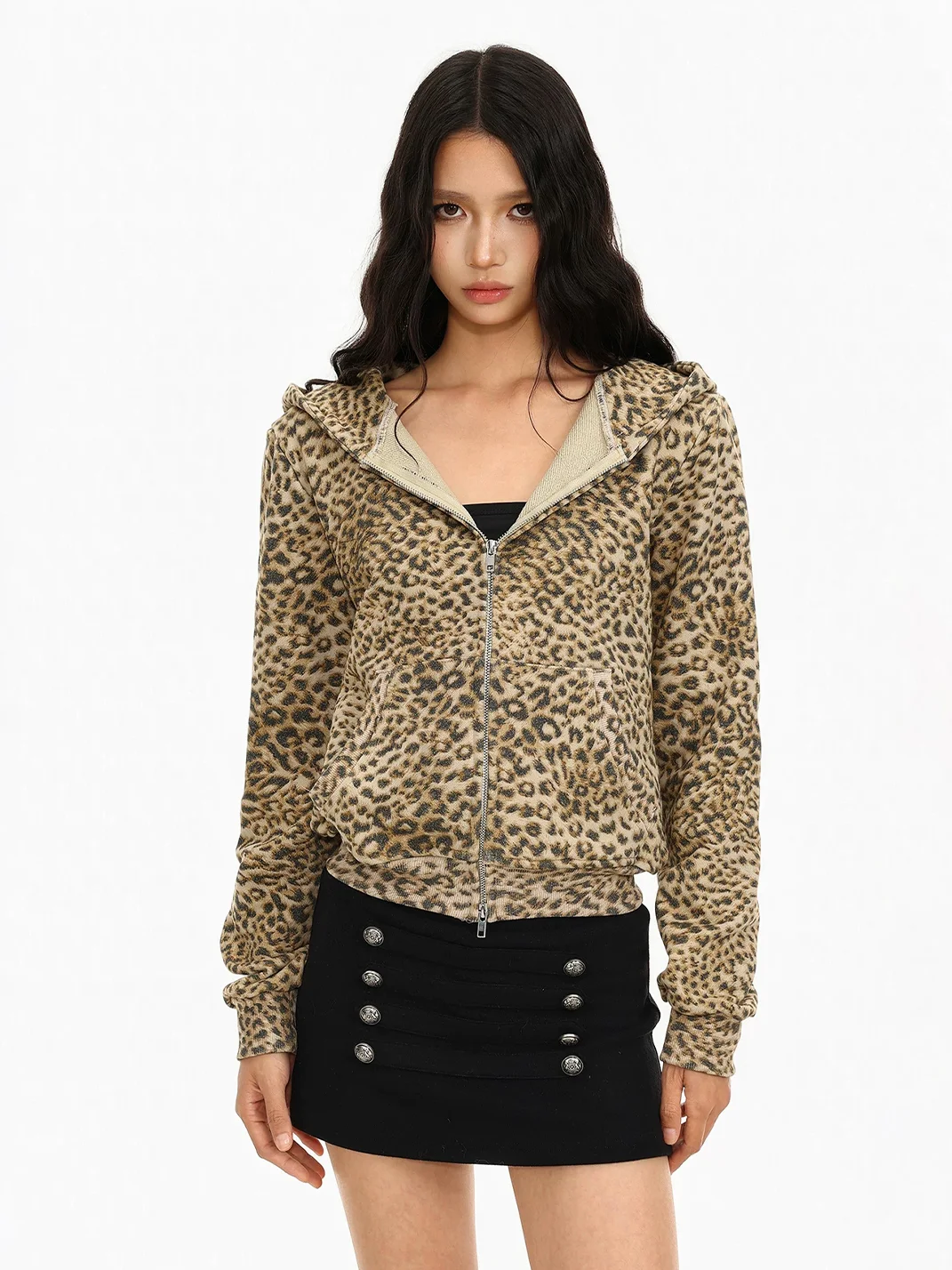 BIGGOLD | Leopard Loose-Fit Zip Hooded Jacket