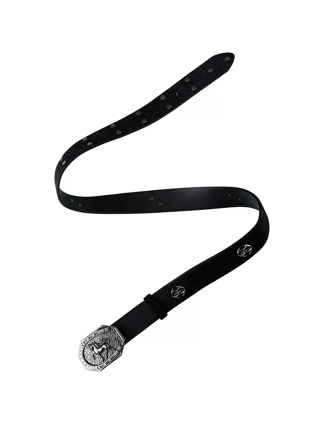 SEXXDEVIL | Distressed Studded Horse Buckle Cowhide Belt