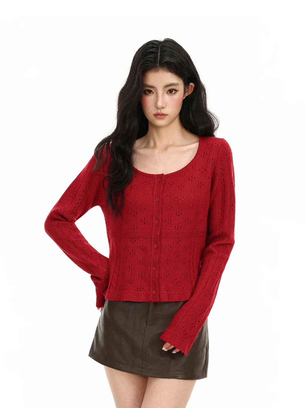 BIGGOLD | Cropped Openwork Wool Knit Cardigan
