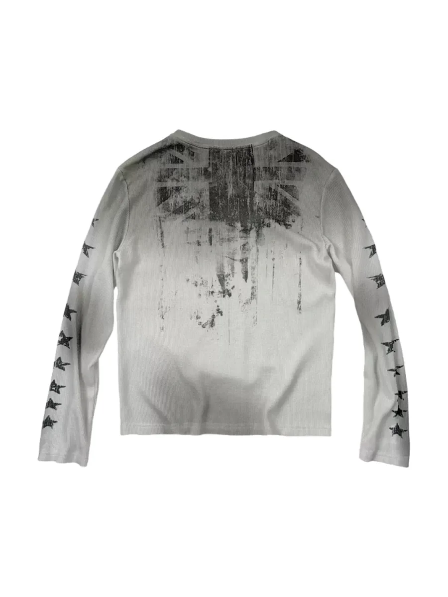 SAXGENWON | Distressed Boxy Waffle Graphic Long Sleeve Tee - 2