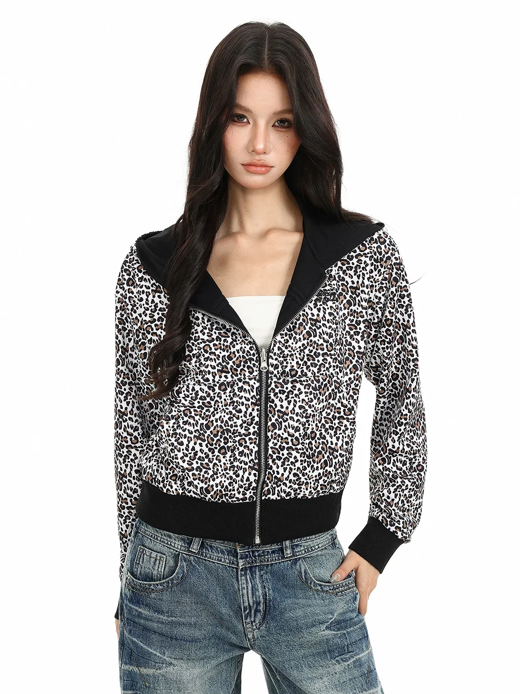 BIGGOLD | Leopard Hooded Zip Jacket