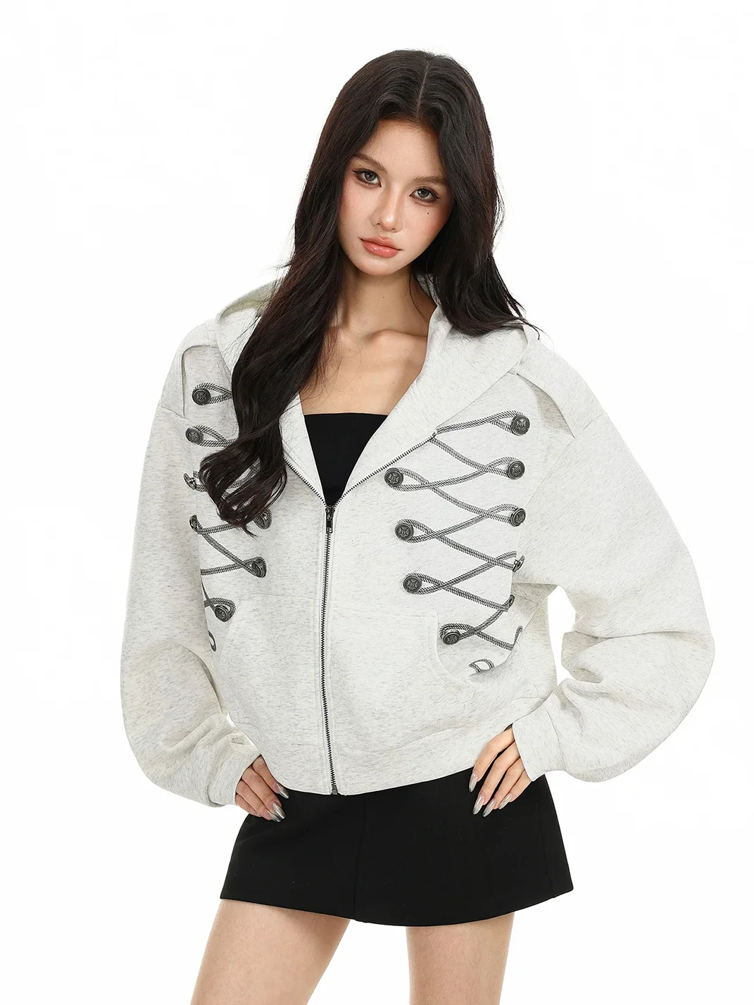 BIGGOLD | Cropped Hooded Zip-Up Jacket