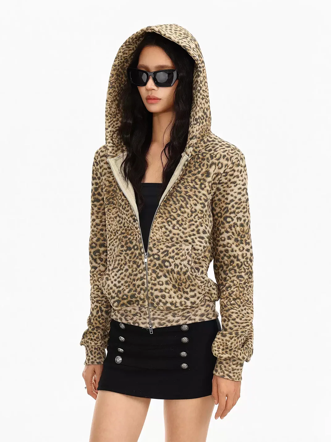 BIGGOLD | Leopard Loose-Fit Zip Hooded Jacket