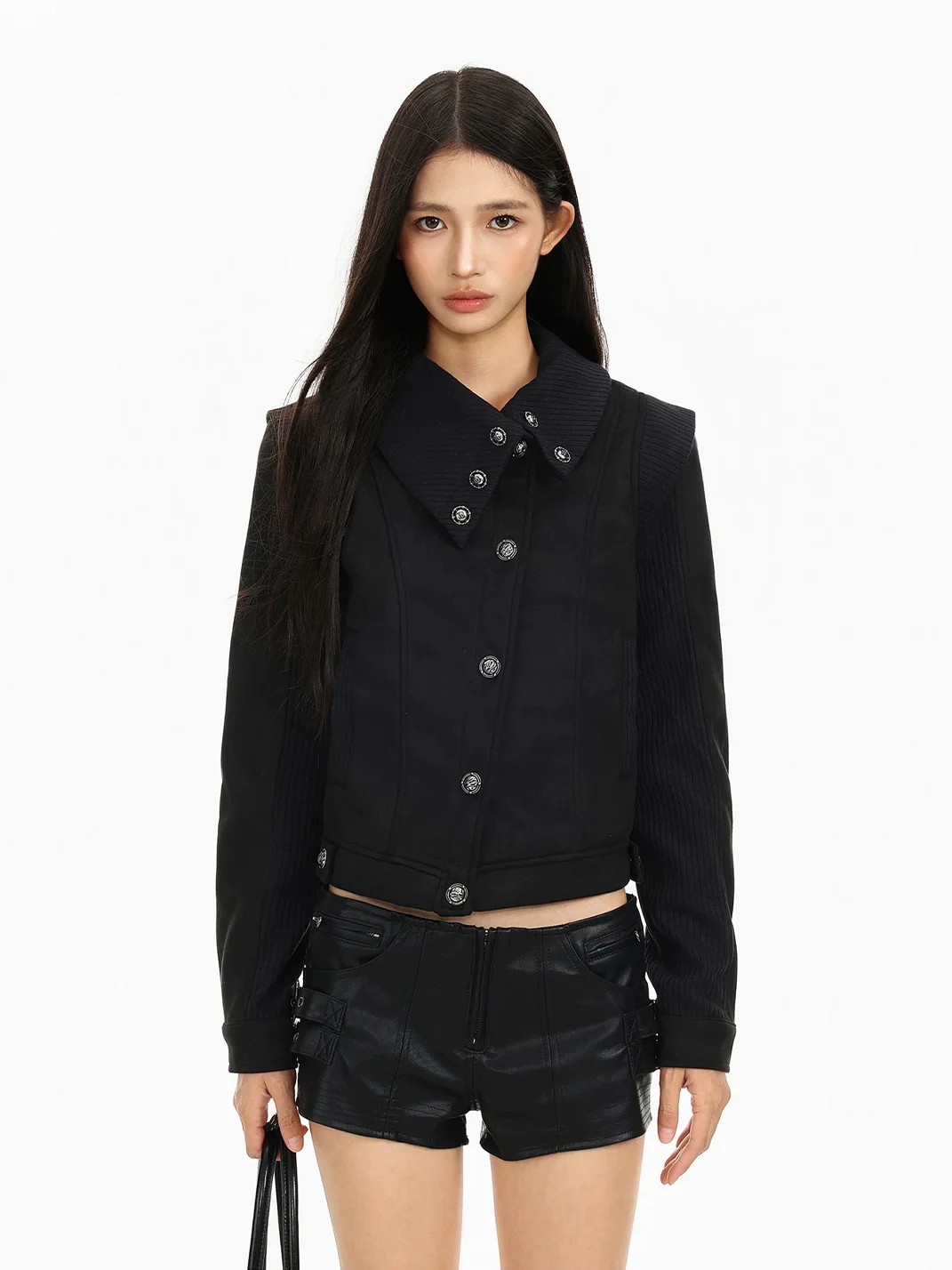 BIGGOLD | Cropped Notched-Collar Button Jacket