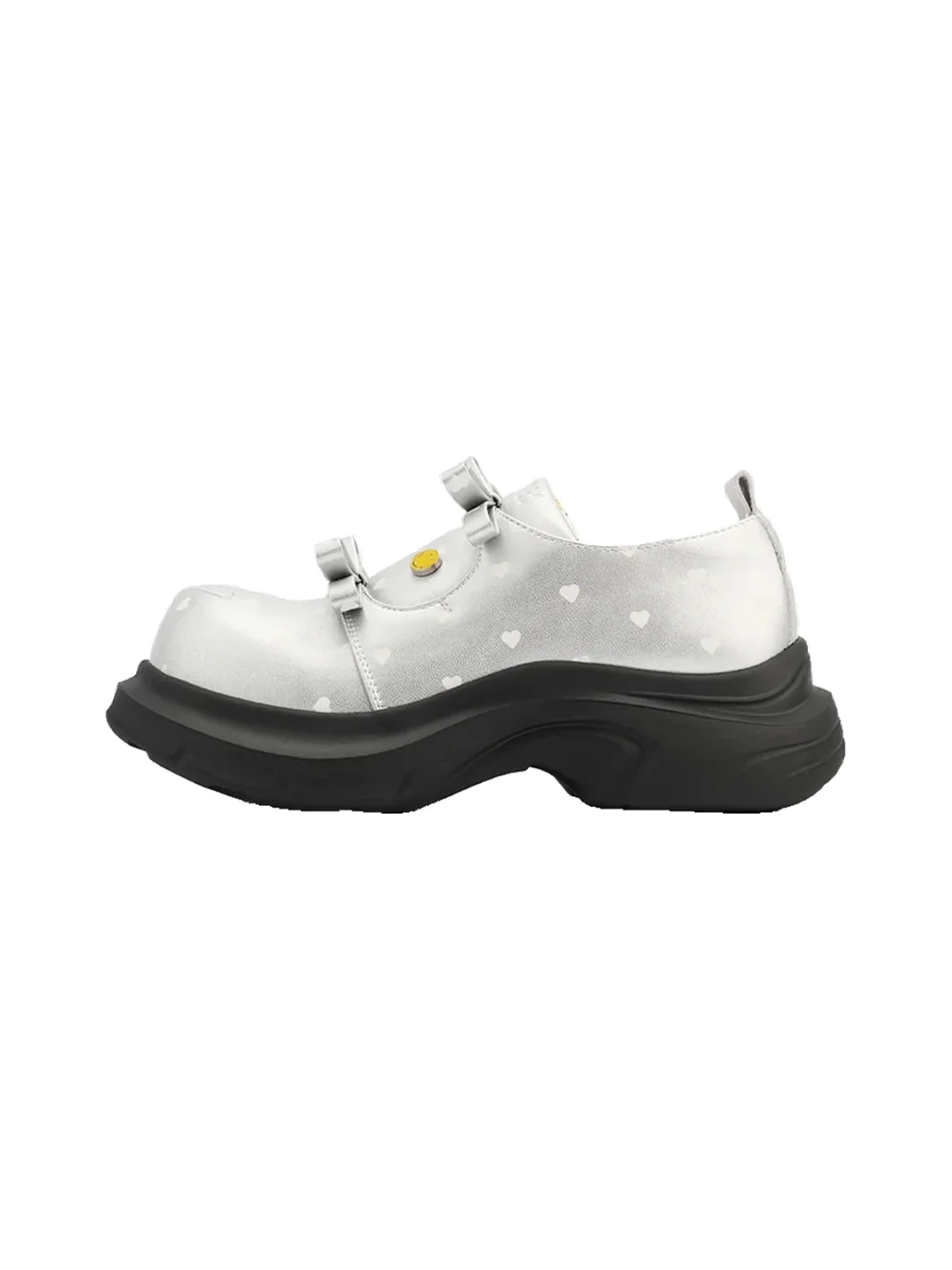 SMILEY | Round Toe Heart Print Bow Loafers