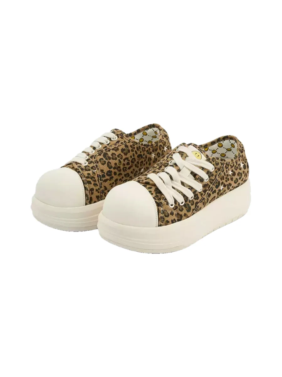 SMILEY | Leopard Print Chunky Low-Top Canvas Sneakers - 2