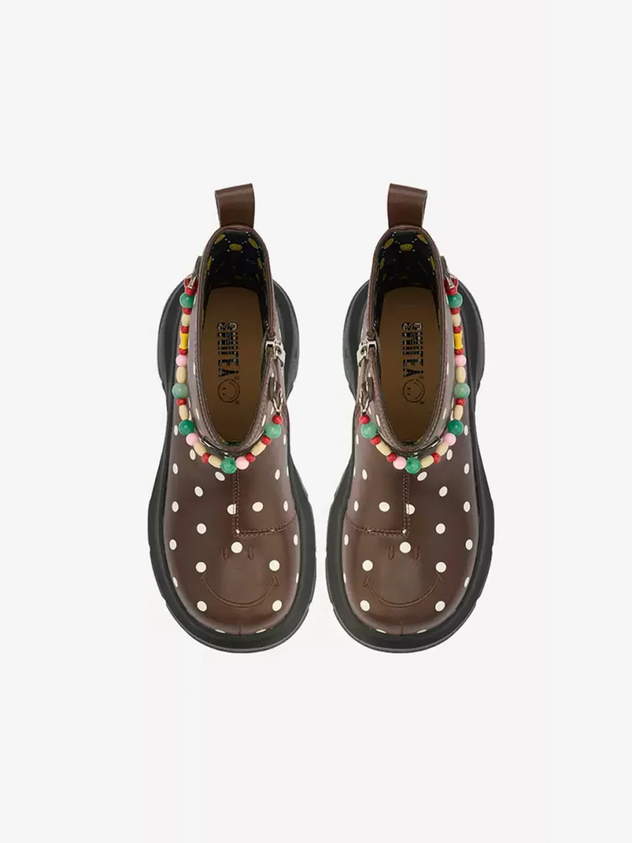 SMILEY | Polka Dot Zip Platform Ankle Boots - 3