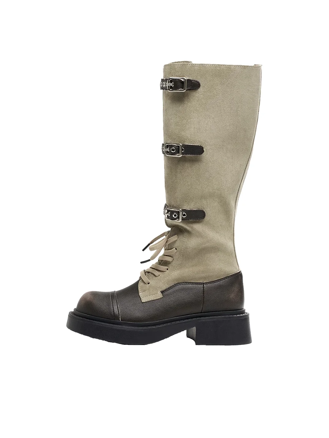 EBLAN | Buckled Lace-Up Platform Riding Boots