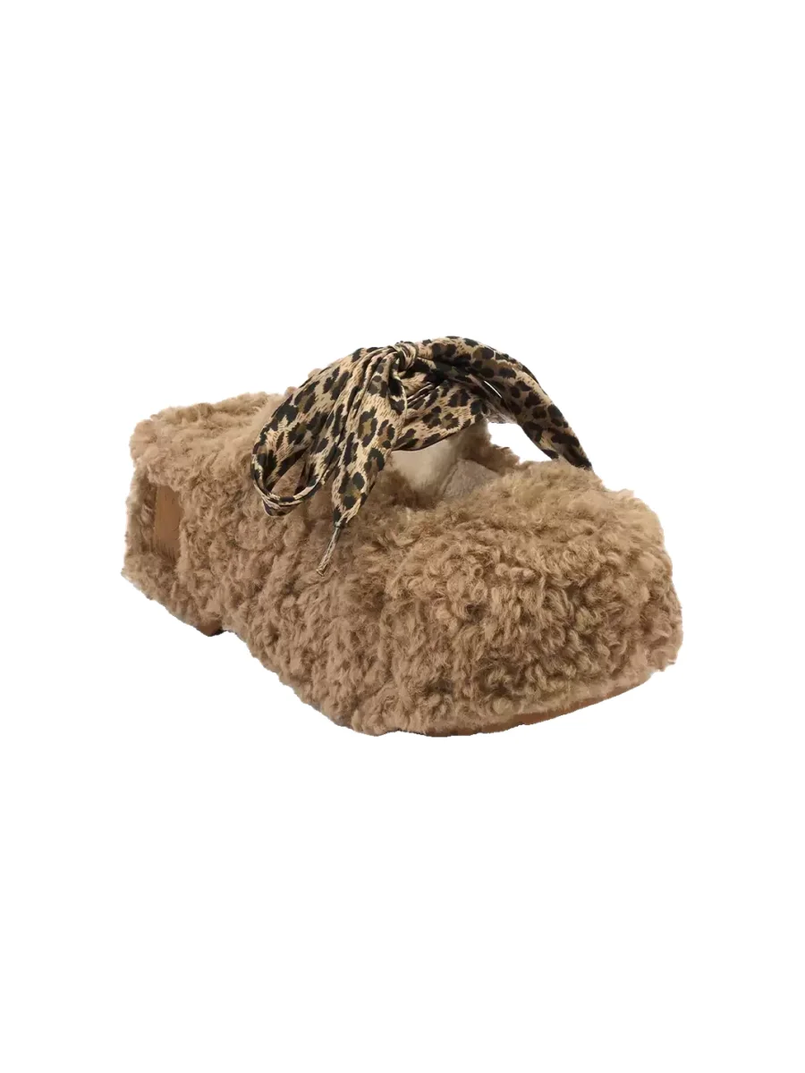 SMILEY | Leopard Lace Fuzzy Platform Slip-On Mules - 2