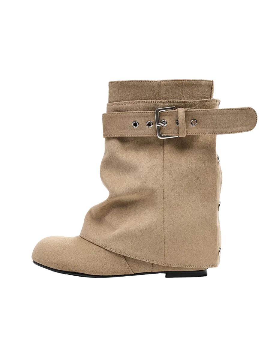 EBLAN | Buckled Slouchy Mid-Calf Lift Boots - 4