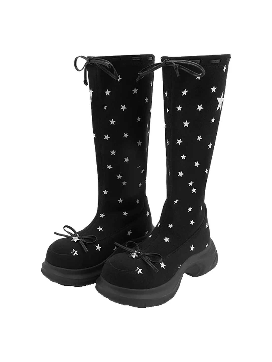 SMILEY | Star Print Bow Platform Tall Boots