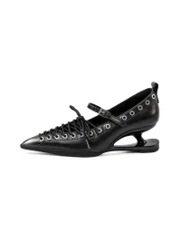 PINJIAHUI | Pointed Toe Lace-Up Low-Cut High Heels-Black
