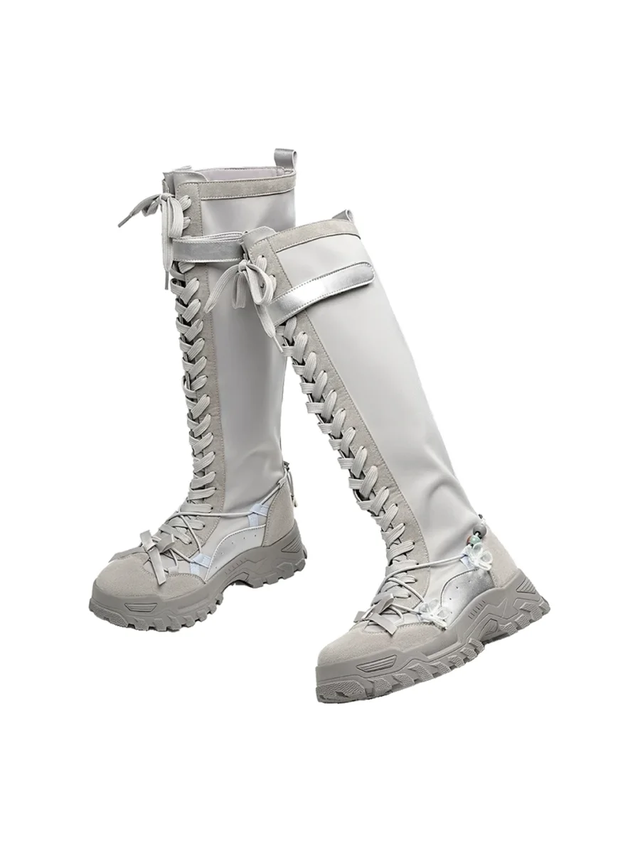 EBLAN | Platform Lace-Up Knee-High Boots - 4