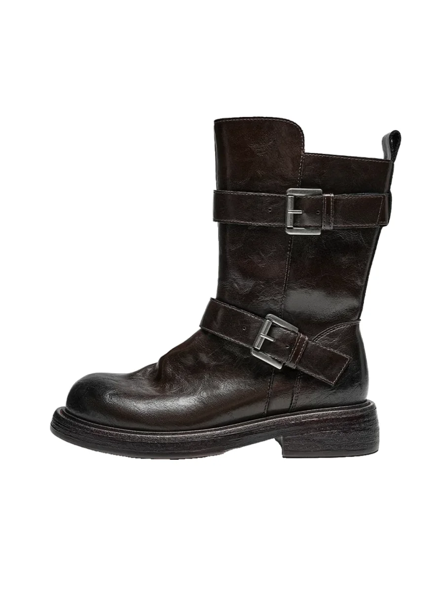 EBLAN | Retro Platform Buckle Biker Boots - 4