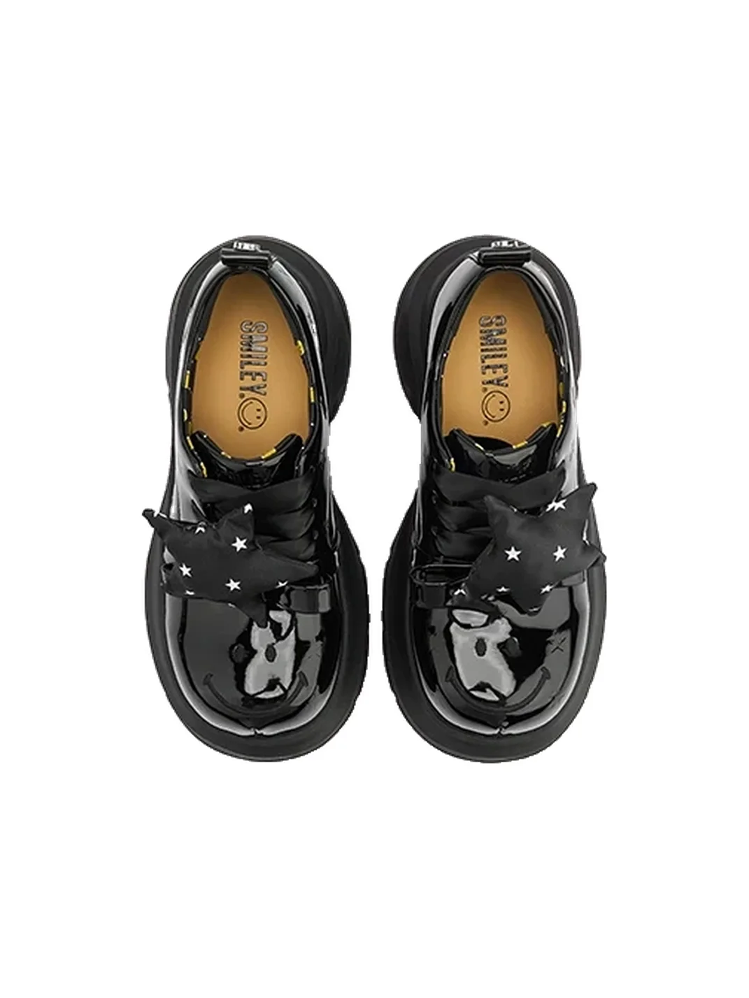 SMILEY | Glossy Star-Embossed Round-Toe Derby Shoes