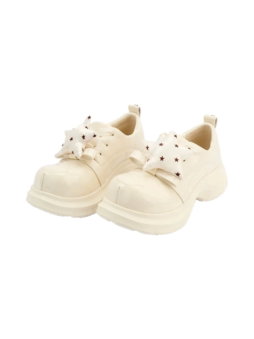 SMILEY | Glossy Star-Embossed Round-Toe Derby Shoes