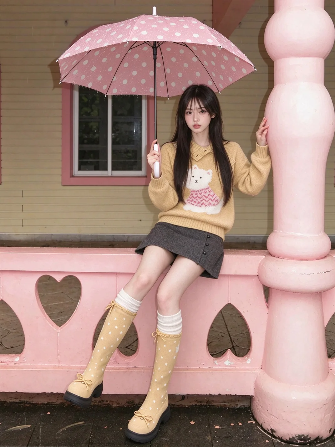 SMILEY | Star Print Bow Platform Tall Boots