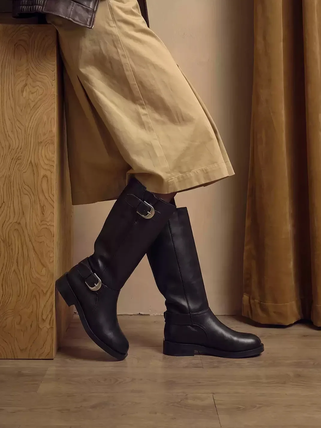 EBLAN | Metal Buckle Western Knee-High Boots