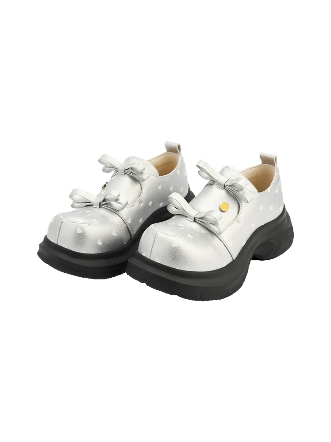 SMILEY | Round Toe Heart Print Bow Loafers