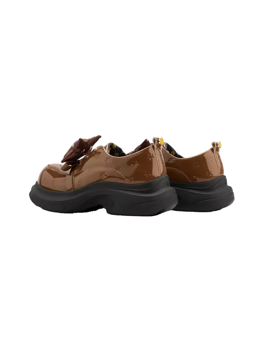 SMILEY | Glossy Star-Embossed Round-Toe Derby Shoes - 4