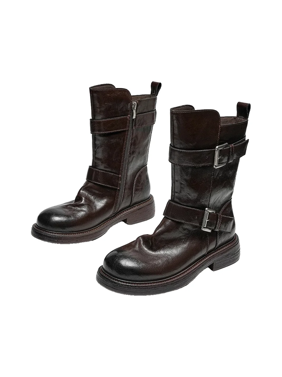 EBLAN | Retro Platform Buckle Biker Boots