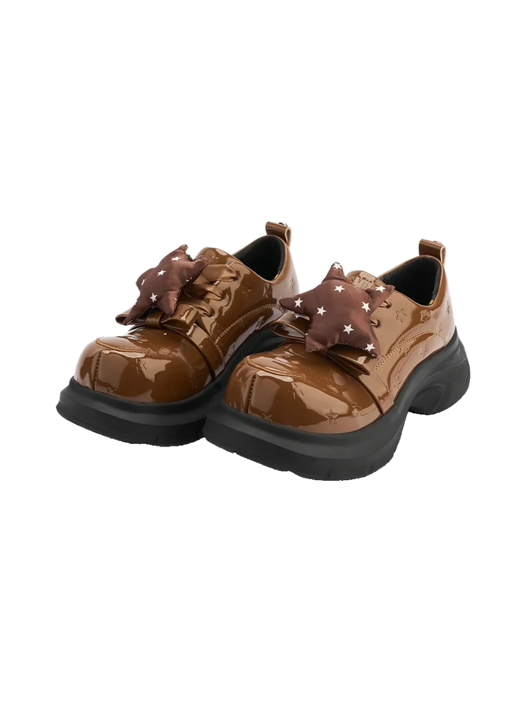 SMILEY | Glossy Star-Embossed Round-Toe Derby Shoes