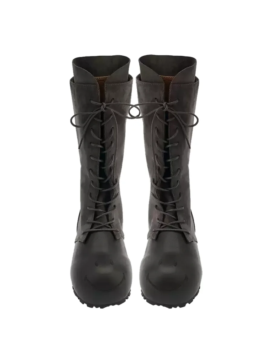 SMILEY | Round Toe Lace-Up Tall Boots - 2