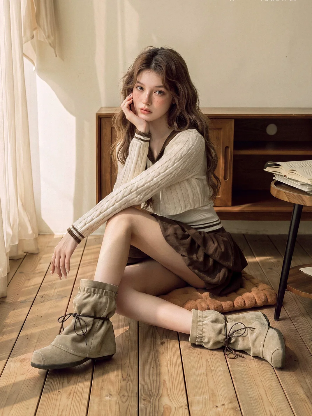 EBLAN | Ruched Lace-Up Western Boots