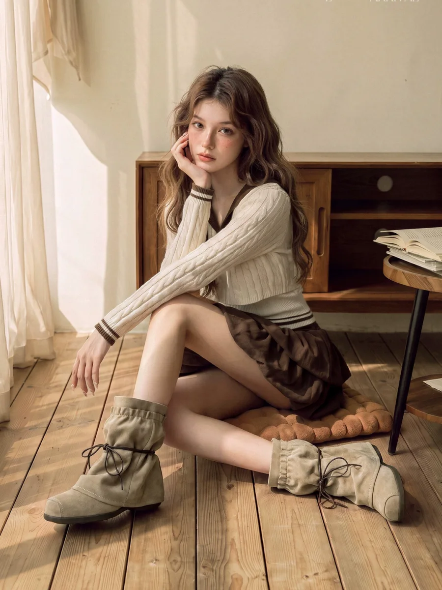 EBLAN | Ruched Lace-Up Western Boots - 3